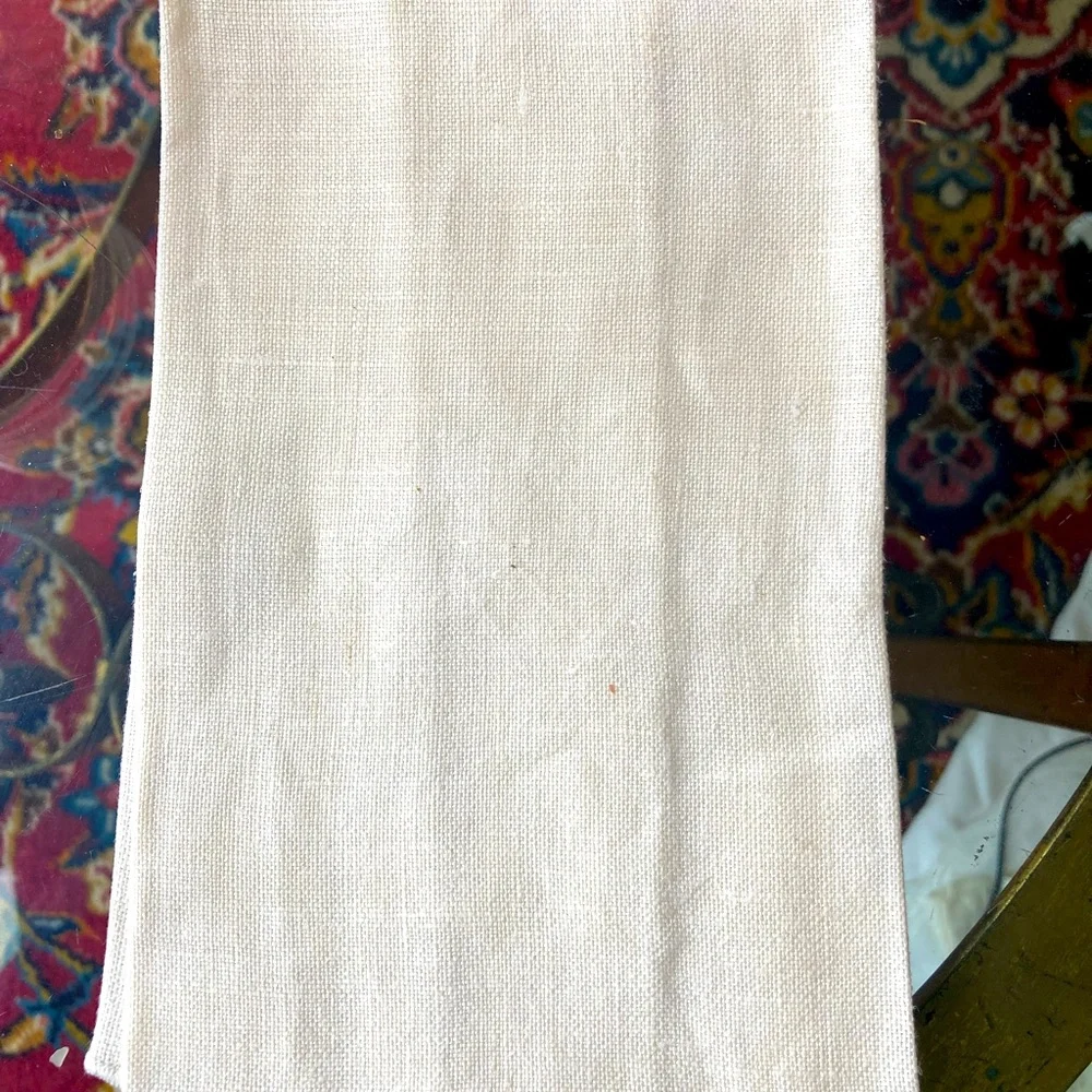 Pastel blue s d pink cross stitch embroidered fingertip towel linen 1960s.